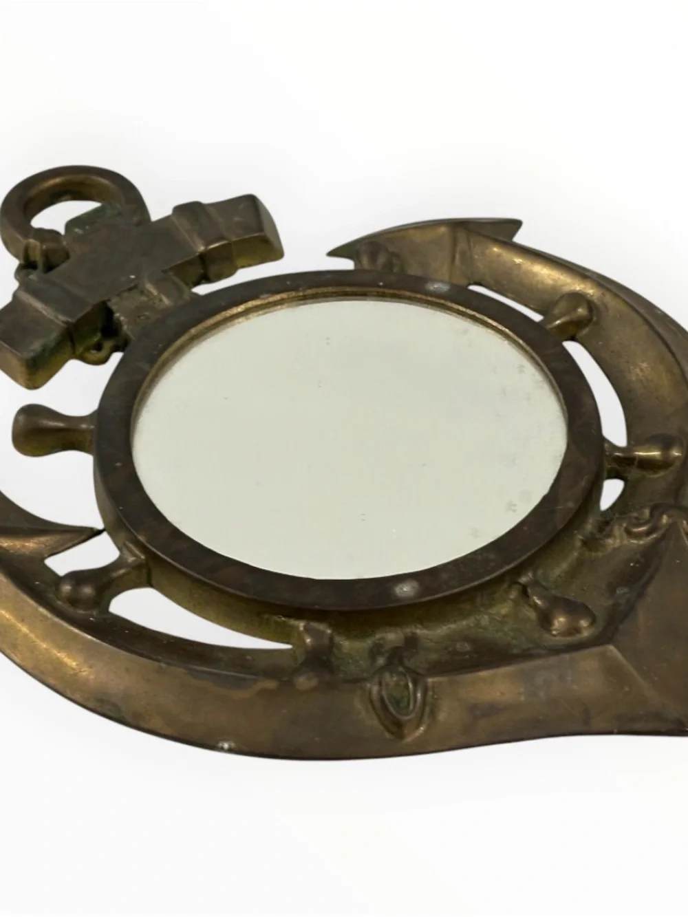 Vintage 1970s PWF Brass Anchor Wall Mirror 12.75” Nautical